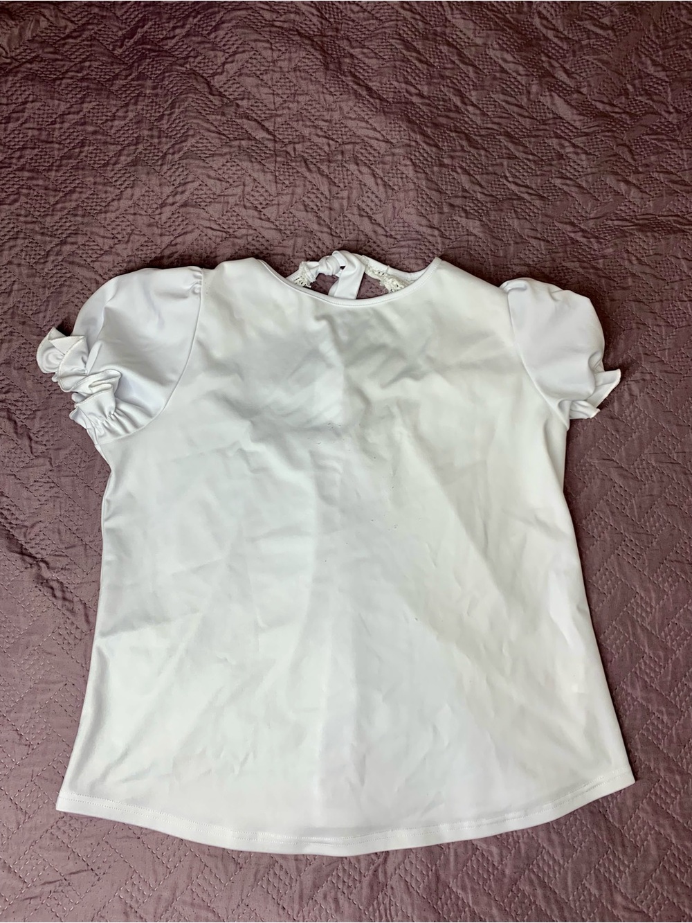 Women's White Puff Short Sleeve Tee - Classic Crew Neck. Flaws featured in photo